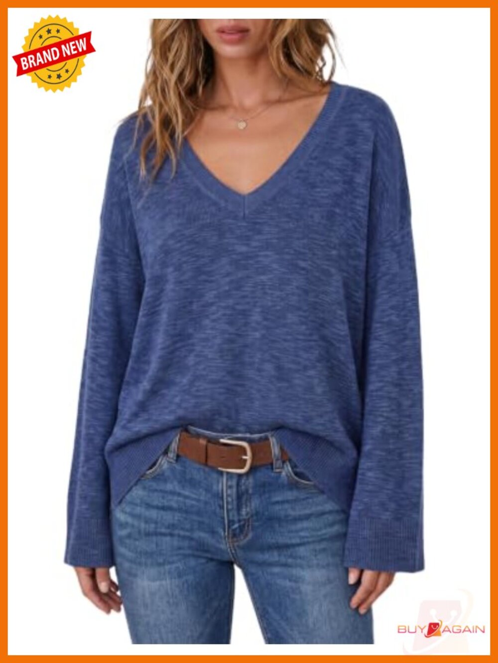 Oversized V Neck Lightweight Knit Tunic Pullover Sweater - Women's